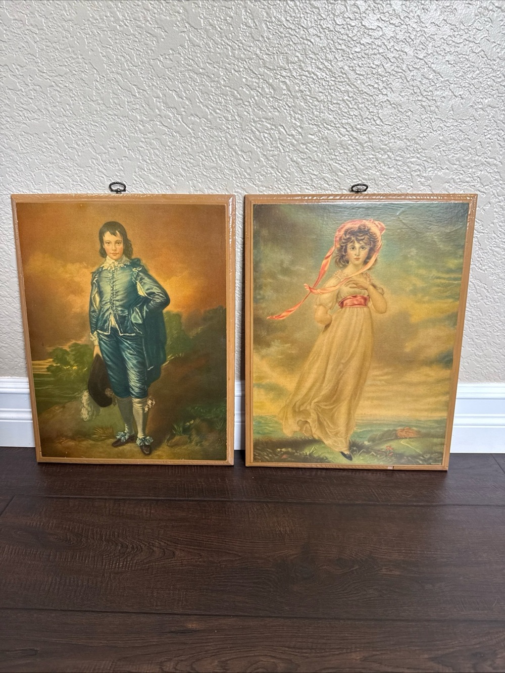 Vintage 2 Decopage On Wood W/hooks  -Blue Boy (Gainsborough) & Pinkie (Lawrence)